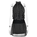 Robe à pois dos nu avec col plissé et ceinture noire ajustable pour femme élégante - S / Noir
