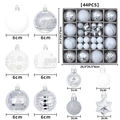 44-piece white and silver Christmas ball ornament set with stars in 6cm and 3cm sizes - White & Silver Style