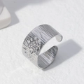 Silver stainless steel open ring with wide hammer texture and eye sun totem motif - Adjustable / Silver (JR017-S7)