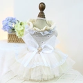 Elegant off-white pet lace dress with blue embroidery and a large organza bow - Waltz Mesh Skirt - Champagne