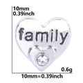 Breloque cœur argentée gravée Family avec strass pour création de bracelets - Cœur Argent Strass-family