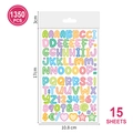 Detail showing 15 sheets of 1350 colorful alphabet and number stickers with size markers - Colored Border(P30) / 15 Sheets