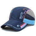 Navy blue breathable mesh baseball cap with skate style patchwork and embroidery - Adjustable / Navy Blue With Rose Red Brim