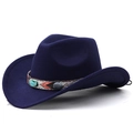Dark blue wool cowboy hat with turquoise beaded band and wide brim in 45-degree view - 06 Navy Blue