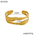 Modern gold plated stainless steel open bangle with fluid irregular geometric design - Gold Irregular Flow (BZ1027B)