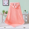 Pink coral fleece hooded baby towel with cute animal embroidery on a white crib - 80*80cm / Orange Cat