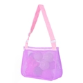 Purple mesh beach bag for kids with adjustable pink shoulder strap and white zipper - Purple with Pink Strap / 21*25*8cm