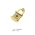 Golden padlock pendant with micro-set zircon accents for bracelets or necklaces - Square Lock (14#)