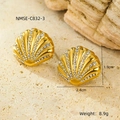 Golden shell earrings with clear rhinestones for women, beach-inspired ocean style - Rhinestone Gold Shell Stud Earrings