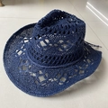 Cappello da cowboy in paglia naturale blu scuro con trama intrecciata e tesa curva - M (56-58cm) / Blu