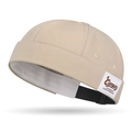 Beige quick-dry brimless docker hat with adjustable back strap and side patch - Adjustable / Khaki