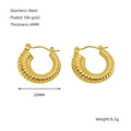 Boucles d'oreilles créoles torsadées en acier inoxydable plaqué or 18k 20mm - Style Texture Nervurée (ZXG1310)
