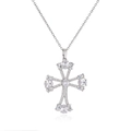 Macro shot of silver cross pendant with micro-pave zircons and oval gemstones - Platinum VD1136