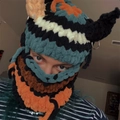 Colorful striped punk balaclava with devil horns and metal rings for party - 57-59cm / Green Edge Contrast Punk Ox Horn Style