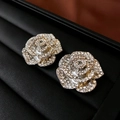 French style silver rose flower stud earrings encrusted with sparkling crystals - 39# Silver Full Rhinestone Rose (925 Sterling Silver Earring Post)