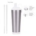 830ml stainless steel travel tumbler in silver gray with wide straw and magnetic handle - 830ml / Silver D (White Lid)