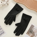 Gants d'hiver noirs tactiles pour femme avec doublure pelucheuse et nœud décoratif - Nœud Double Ligne - Poil de Lapin Noir