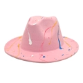 Chapeau fedora en laine rose avec graffiti tie-dye et éclaboussures de peinture colorées style - M (56-58cm) / Rose