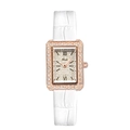 Gedi luxury rectangular rose gold quartz watch with rhinestones and white leather strap - Rose Gold Case Rose Dial White Strap