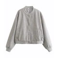 Relaxed fit light grey baseball jacket in soft fleece texture with S-size collar label - S / Light Gray