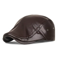 Gorra plana de cuero sintético marrón oscuro para hombre con remaches retro y orejeras - Talla Única (56-60cm) / café
