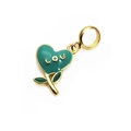 Golden heart charm with green enamel leaf design and LOU engraving for DIY bracelets - Green LOU Heart