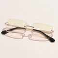 Fashionable rimless square sunglasses with yellow-pink gradient lenses and gold frames - Gold Frame Green Yellow Pink