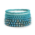 Blue multilayer faceted crystal bead bracelets in a bohemian seven-piece set - Deep and Light Blue Series (SY0362-1)