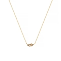 Detail of gold plated stainless steel necklace with asymmetric white zircon cluster pendant - October/Pink Tourmaline