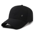 Black casual baseball cap for men featuring fashion embroidery and a square metal logo - Adjustable / Black