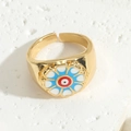 Adjustable 14K gold plated ring with blue and white enamel flower and evil eye detail - Adjustable Open Ring (JZ0256) / Red Evil Eye
