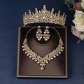 Elegant gold bridal jewelry set with sparkling rhinestones crown necklace and earrings - Gold Style (ZUHE-023G)