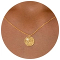 Golden stainless steel necklace featuring a marine pendant with starfish and shell carving - Starfish Round Necklace