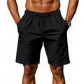 Close-up of black linen shorts featuring adjustable drawstring waist and premium texture - S / Black