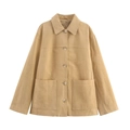 Chaqueta de gamuza color camello para mujer con solapa y diseño minimalista de botones - XS / Color Mantequilla