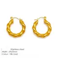 Twisted gold-plated stainless steel hoop earrings measuring 29x25mm in croissant style - Large Gold Twisted Hoop Earrings (TE19136-Gold)