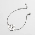 Minimalist silver tree of life charm bracelet with feather detail and adjustable chain link - Tree of Life / Steel