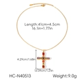 Detail showing dimensions of gold cross necklace with colorful gemstones and 41cm length - Colorful Gemstone Cross Necklace (HC-N40513)