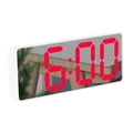 Mirror LED digital alarm clock with white frame and red numbers on a reflective display - Rectangular White Mirror Red Light