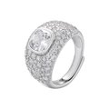 Macro shot of silver ring featuring a large square white zircon and pave-set accents - Platinum White Zirconia / Platinum White Zirconia