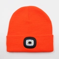 Orange knitted beanie with integrated LED headlamp for outdoor night activities - 4-LED Style / Orange