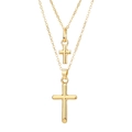 Elegant gold double-layer necklace set featuring two polished cross pendants on thin chains - HS1459-9 Gold Double Layer Big and Small Cross Set