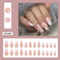 Unghie finte sfumate rosa con cuori, linee glitter argento e forma a mandorla lunga - 24 Pezzi/Scatola (Con Colla) / Stile Cuore Sfumato Rosa Bianco (W1698)