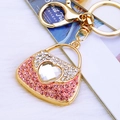 Pink heart crystal handbag keychain charm with gold plating and sparkling rhinestones - Pink Heart Handbag Keychain