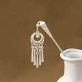 Chinese hairpin with hollow cloud pattern, green jade bead and silver waterdrop tassels - Hollow Cloud Pattern Light Green Bead Tassel (F302)
