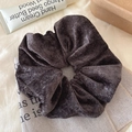 Oversized dark brown plush scrunchie with soft faux fur texture for women's hair - Grey Brown Velvet Solid Scrunchie