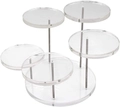Detailed view of clear acrylic tiered jewelry display stand with sturdy metal supports - 5-Round Display Stand / Clear