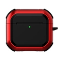 Coque AirPods robuste rouge et noire avec cadre métallique et trou pour LED - Rouge