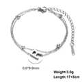 Detailed view of stainless steel double layer bracelet with letter R pendant and beads - Letter-R / Silver