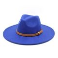 Classic royal blue fedora hat with wide brim and brown embossed decorative band - M (56-58cm) / Blue